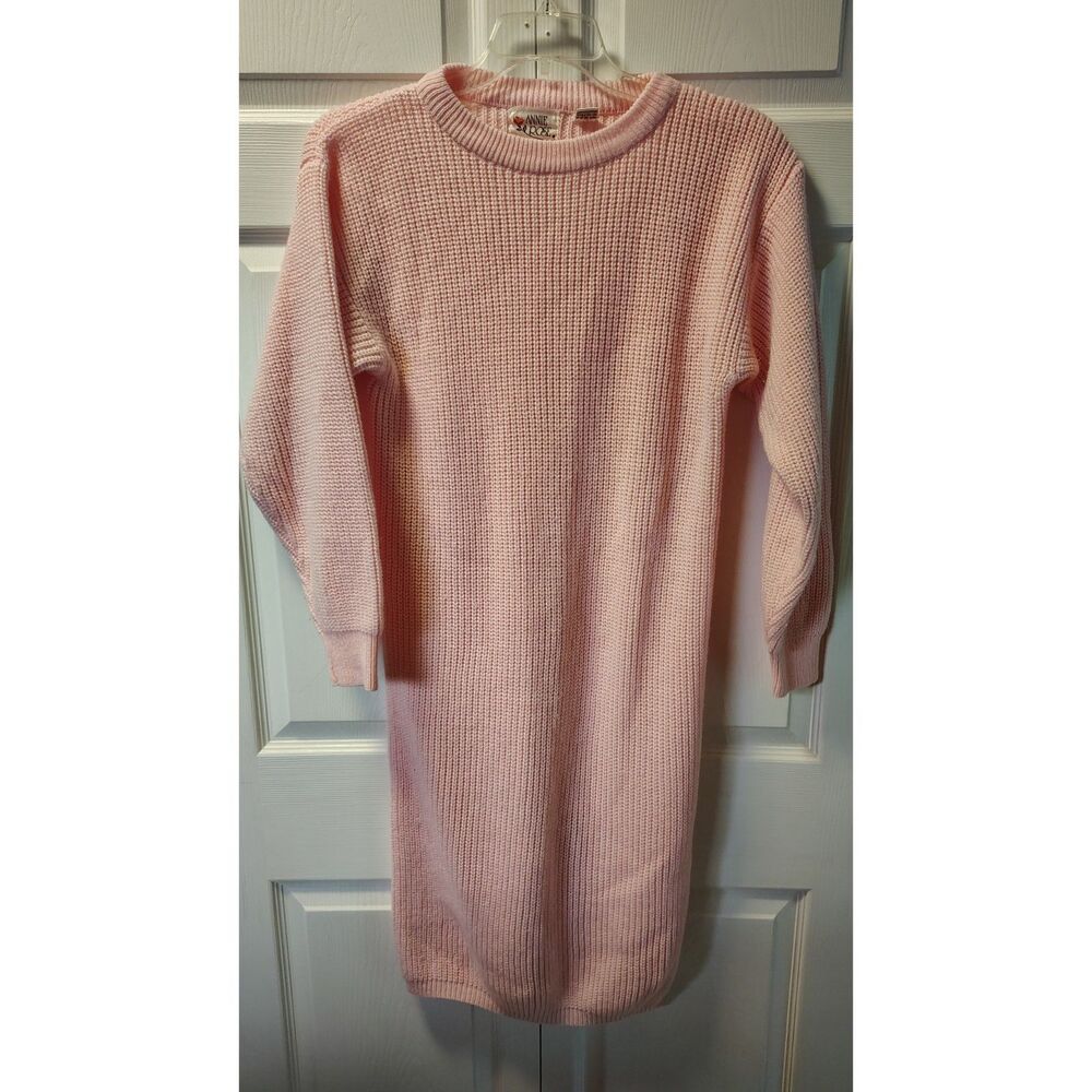 Vintage Annie Rose Pink Shaker Knit Sweater Dress Women's Size Medium 80s 90s